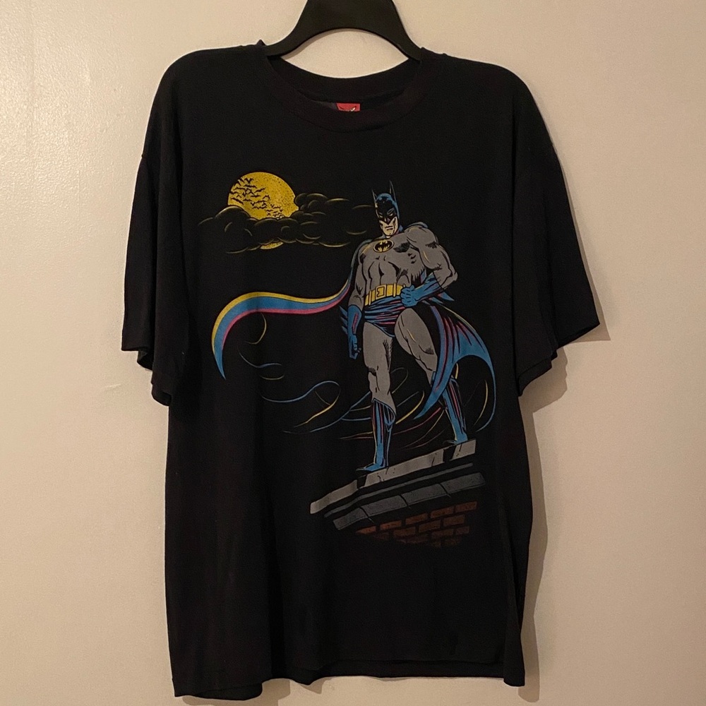 0357 vintage 1980s Batman T-shirt division 1 XL single stitch black graphic T